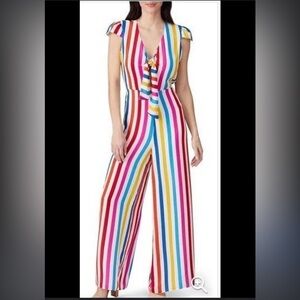 Color Me‎ Courtney Women’s Striped Jumpsuit V Neck Contrast Multi Color